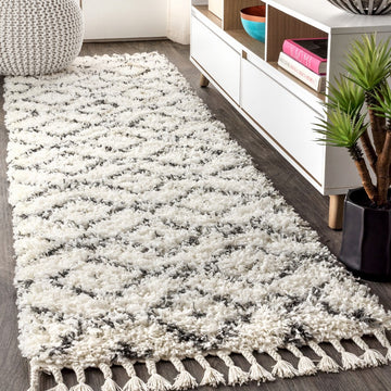 Mercer Shag Plush Tassel Moroccan Diamond Area Rug